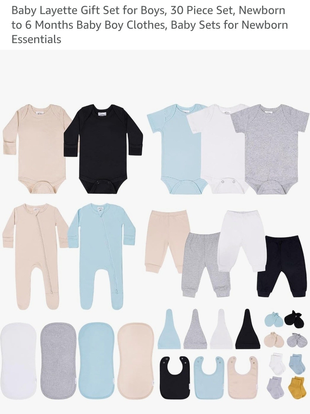 Baby Boys' 30-Piece Essentials Layette Set - Black, Light Blue, Gray, Cream